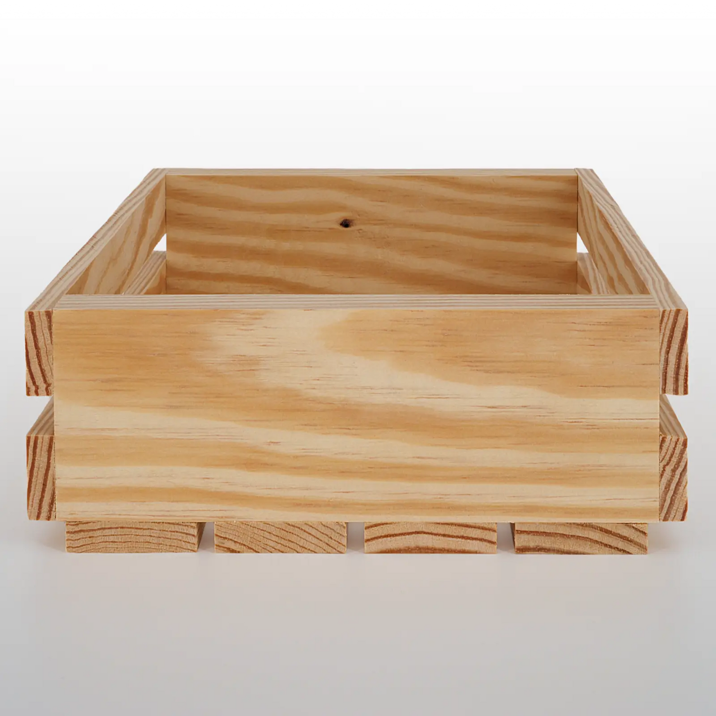 End view of 10 inch wooden gift basket crate by Carpenter Core