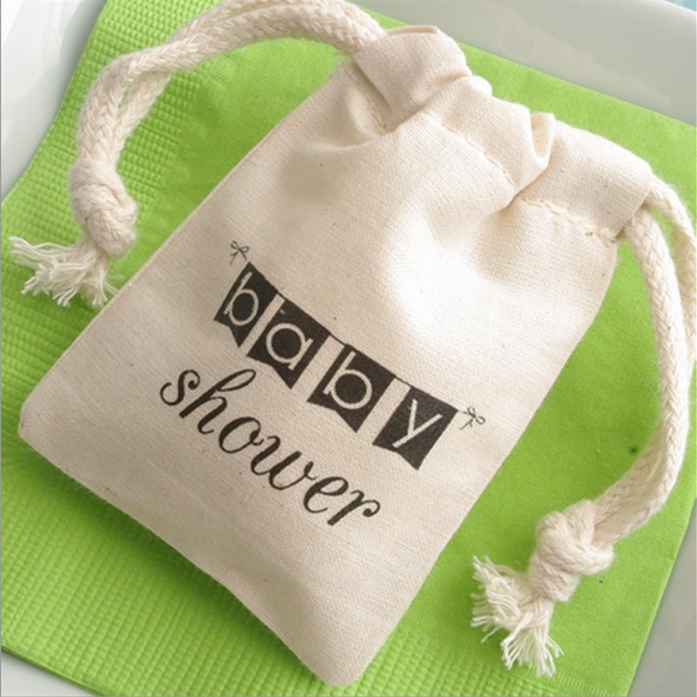 Small Muslin Favor Bag with Baby Shower Imprinted in Black (Pack of 75 ...