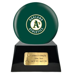 Baseball Cremation Urn - Oakland Athletics Ball Decor with Custom Metal Plaque