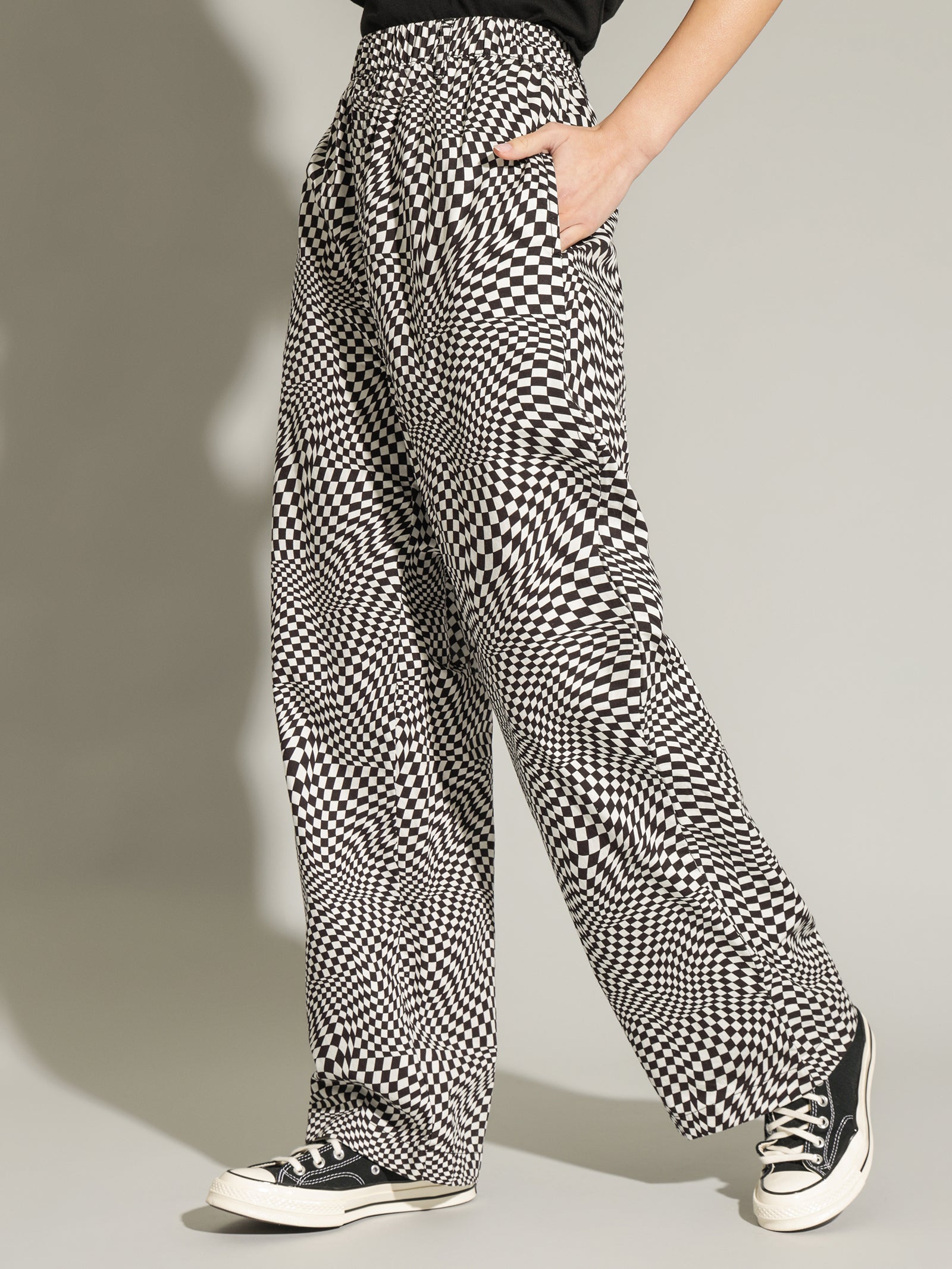Easy Straight Pants in Black & White Check