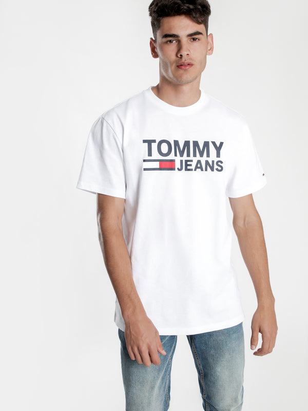 tommy jeans coloured lines logo tee white