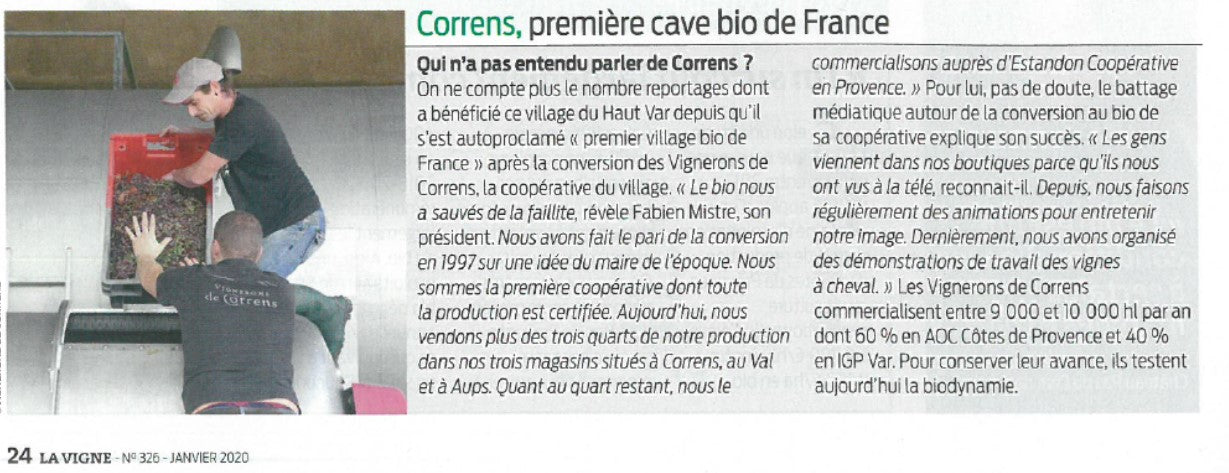 La Vigne, Vignerons de Correns, article, janvier 2020