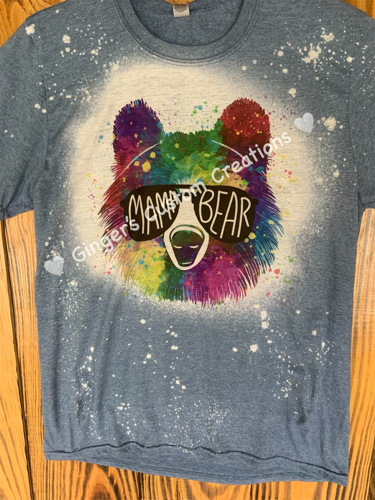 Mama Bear Colorful Watercolor Bleached Tshirt