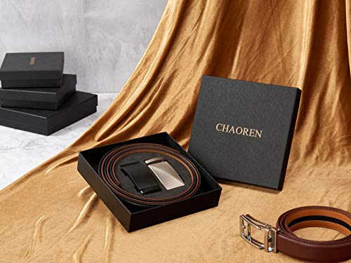 Trim to Fit 2 Pack Leather Ratchet Belt for Men Adjustable Dress Belt with Click Sliding Buckle in Gift Box 
