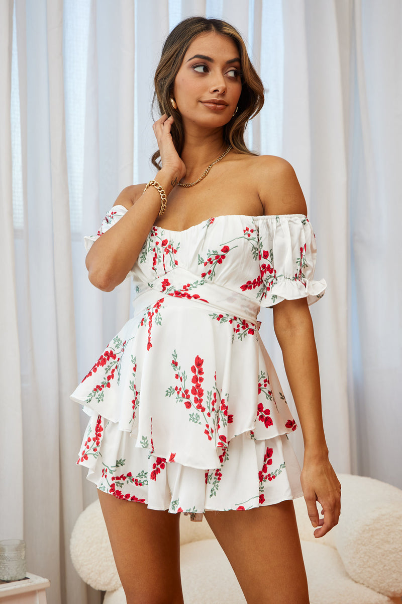 Shop The Linka Off Shoulder Tie Back Romper Floral Spring Print White Selfie Leslie 2782