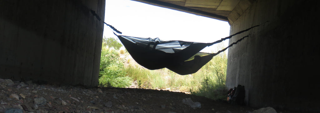 stealth camping in Hennessy hammock under bridge