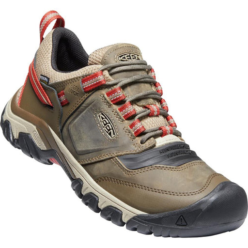 Quarter view Men's Keen Footwear style name Ridge Flex Waterproof in color Tiberwolf/ Ketchup. Sku: 1024918