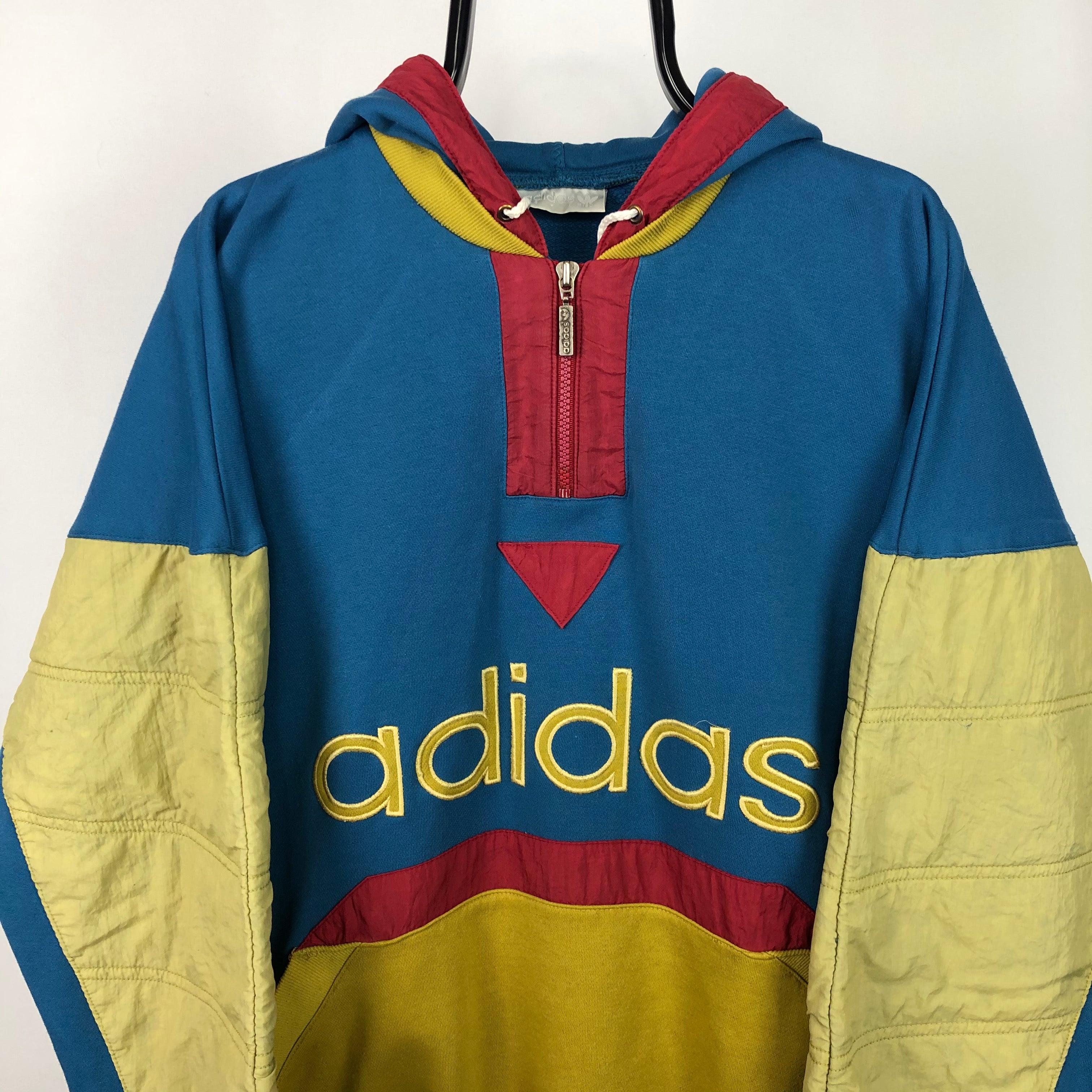 Vintage 80s Adidas Spellout 1/4 Zip Hoodie - Men's Large/Women's XL Vintique