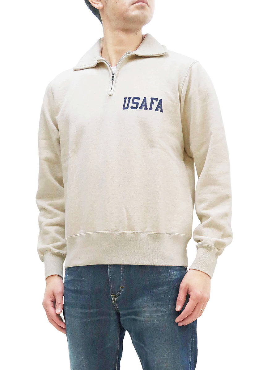 Buzz Rickson USAFA 1/4 Zip Sweatshirt Men's Loop-wheeled Military Style  BR68397 Oatmeal Heather Color