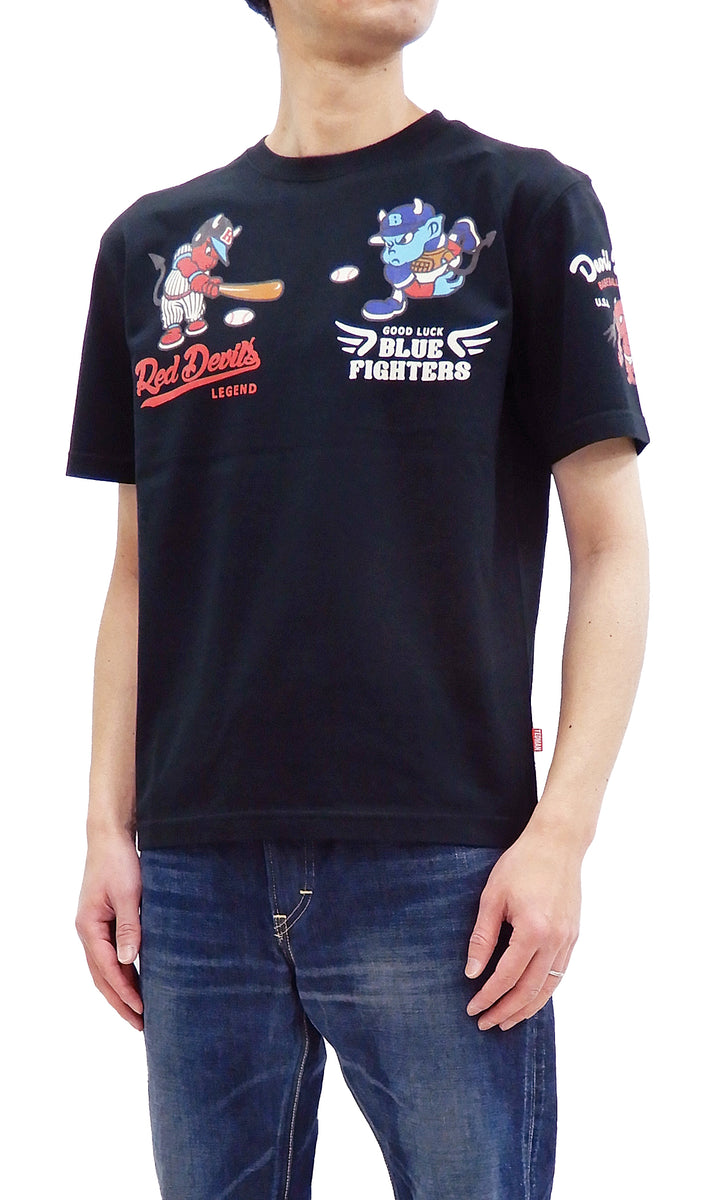Tedman T-Shirt Men's Lucky devil Baseball Graphic Short Sleeve Tee TDSS-510  Black-Color