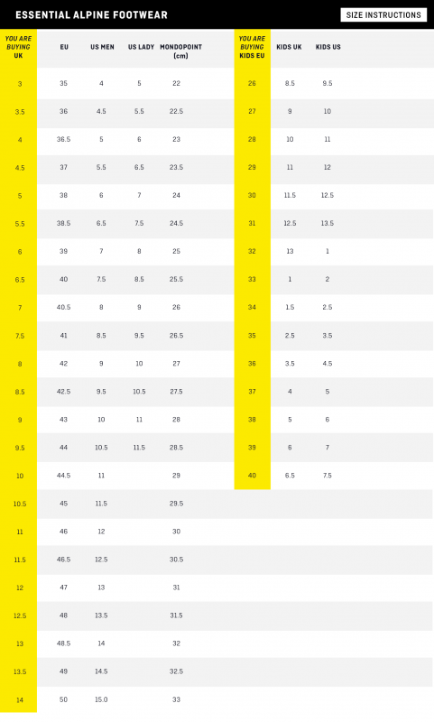 Salewa Size Guide