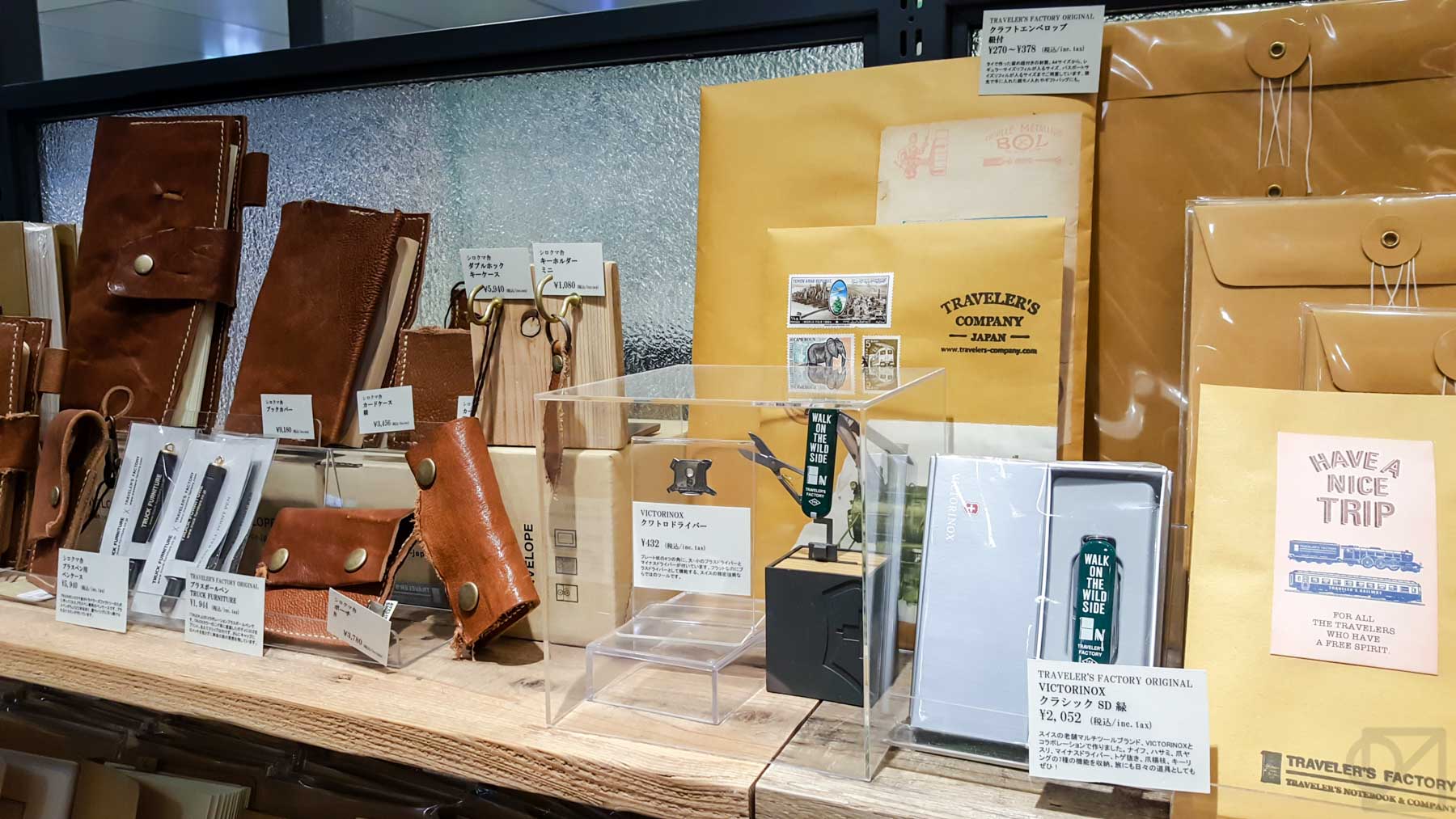 Just a sampling of the custom and collaboration TRAVELER'S goods on display at the Tokyo Station shop
