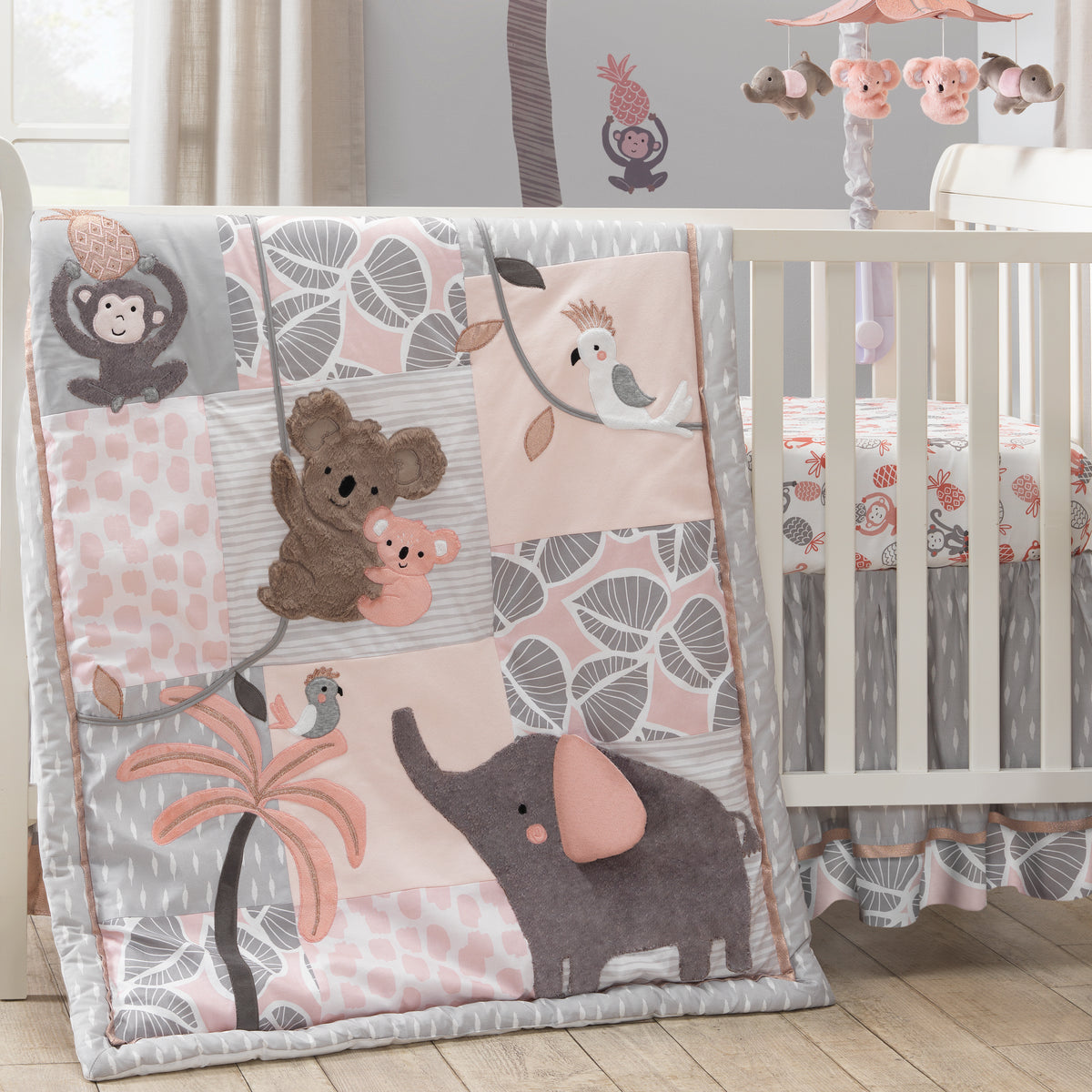 Crib Bedding Lambs Ivy Calypso Pink Gray White Koala 4 Piece