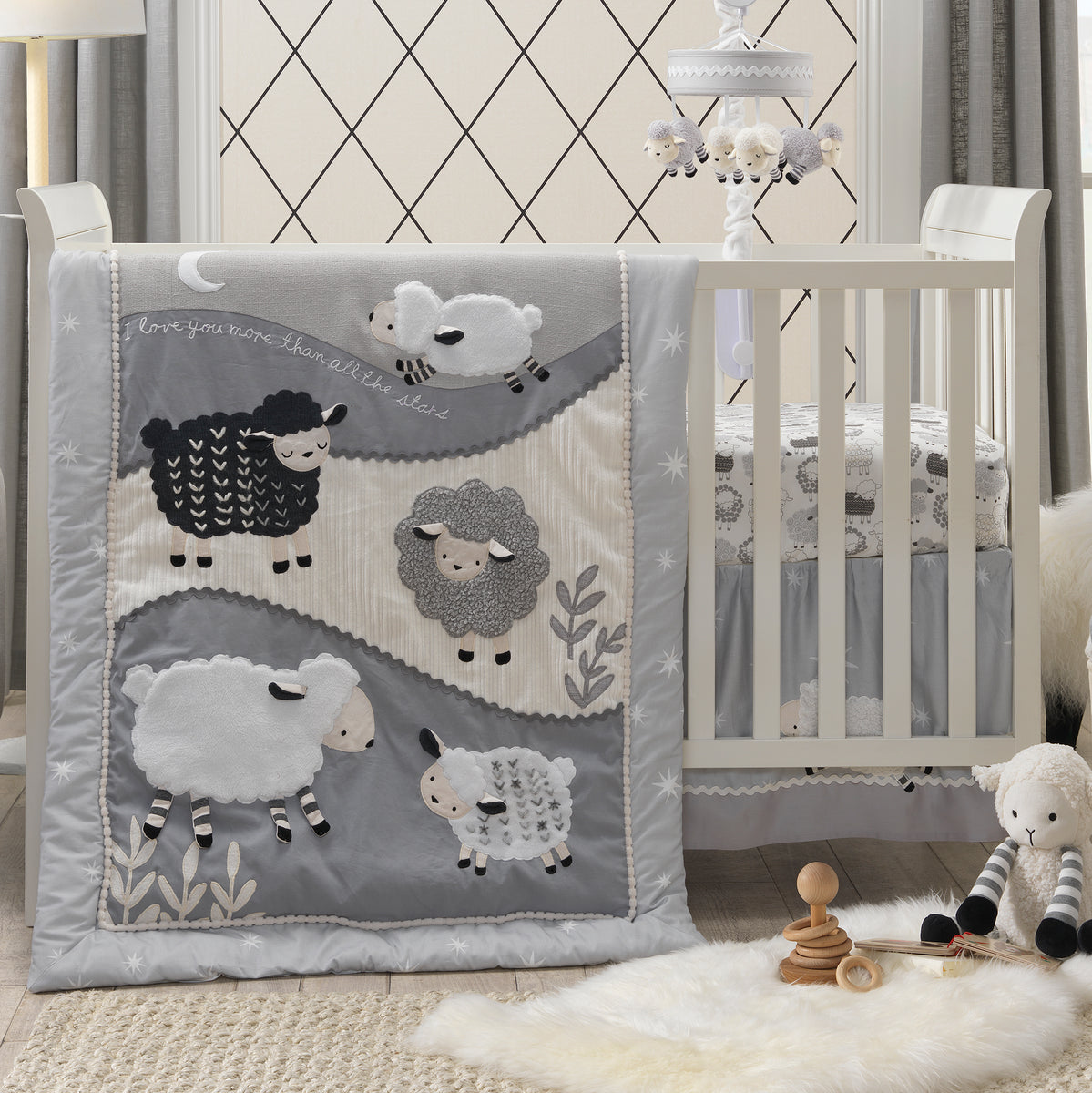 Neutral Nursery Baby Bedding Minky Sheep Crib Blanket Sheep