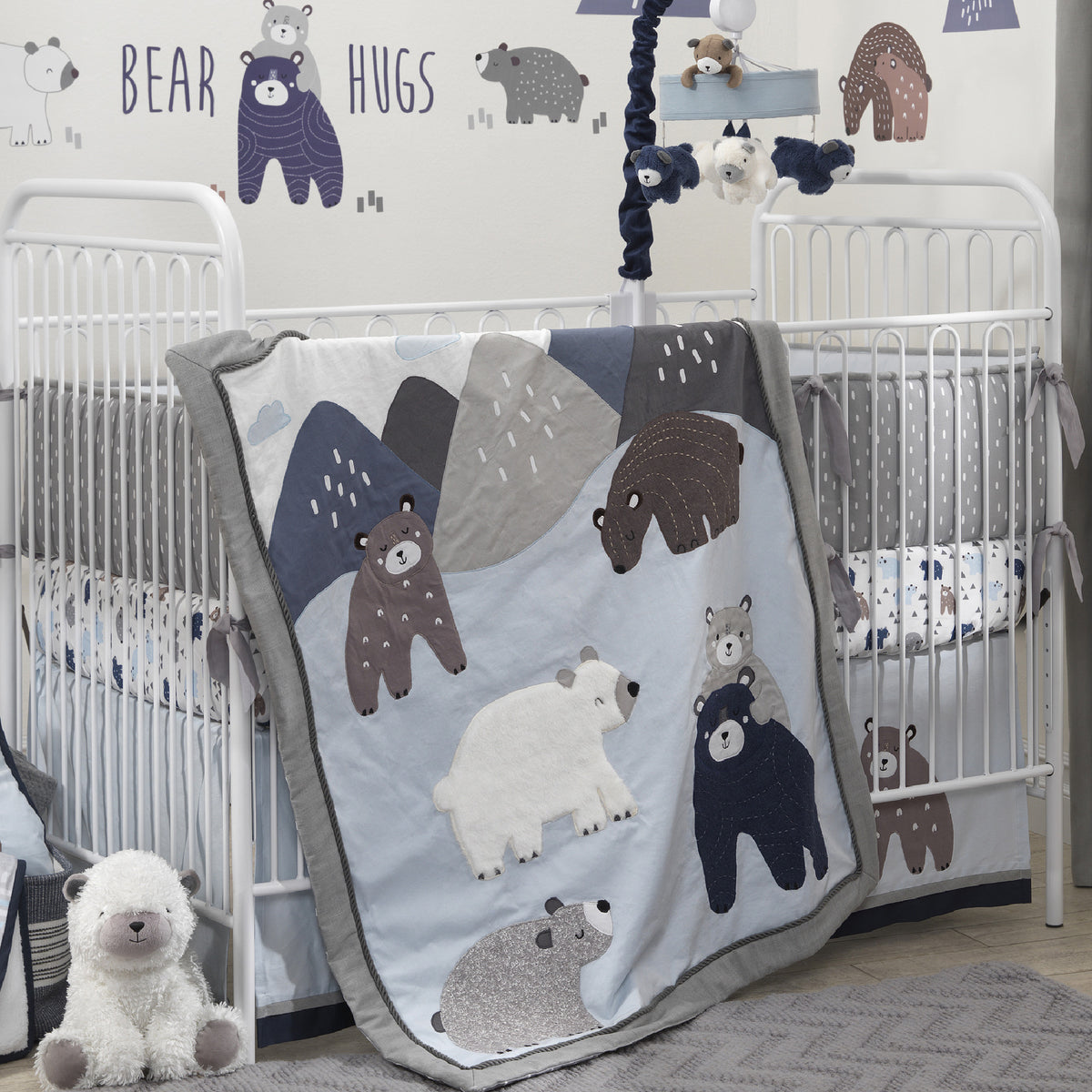 Montana Blue Gray Bears Mountains Nursery Baby Crib Bedding