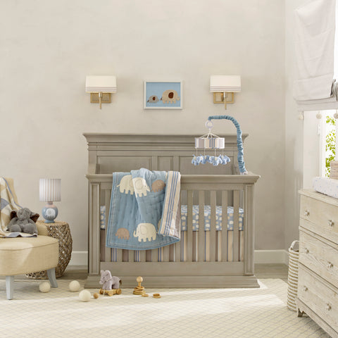 Blue Elephant Baby Nursery Crib Bedding Set