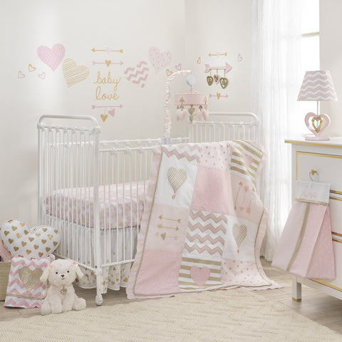 Baby Love Pink and Gold Hearts Crib Bedding Collection