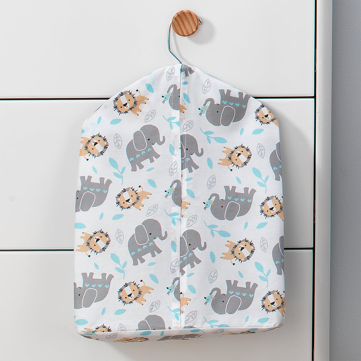 Jungle Fun Gray/Blue Elephant and Lion Diaper Stacker – Lambs & Ivy