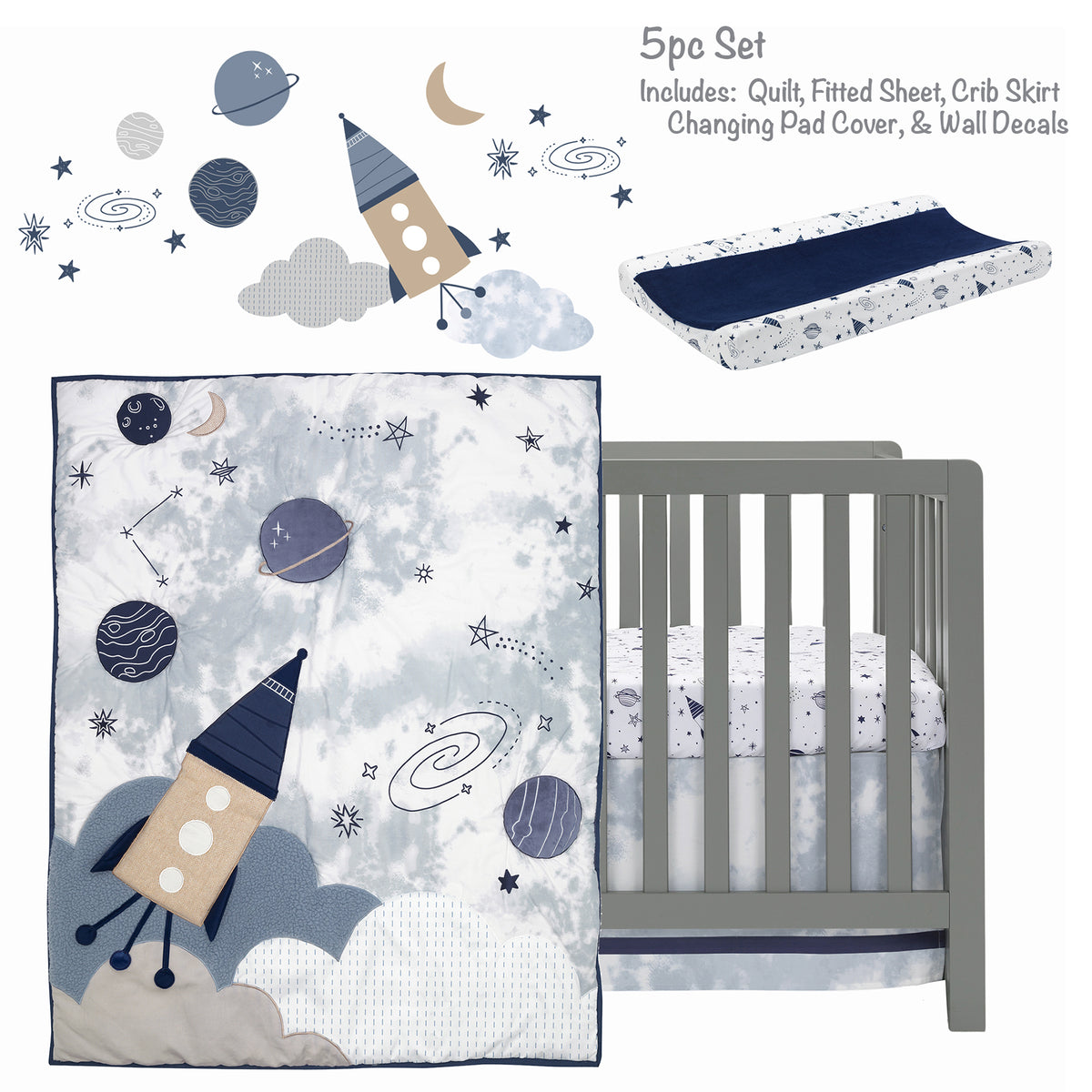 Sky Rocket 5-Piece Crib Bedding Set