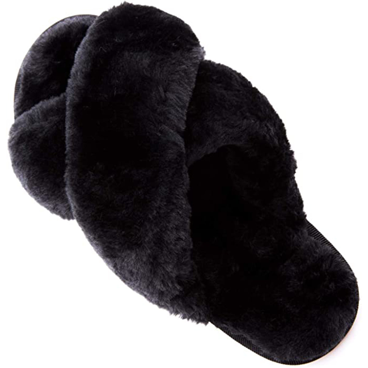 black fluffy slippers