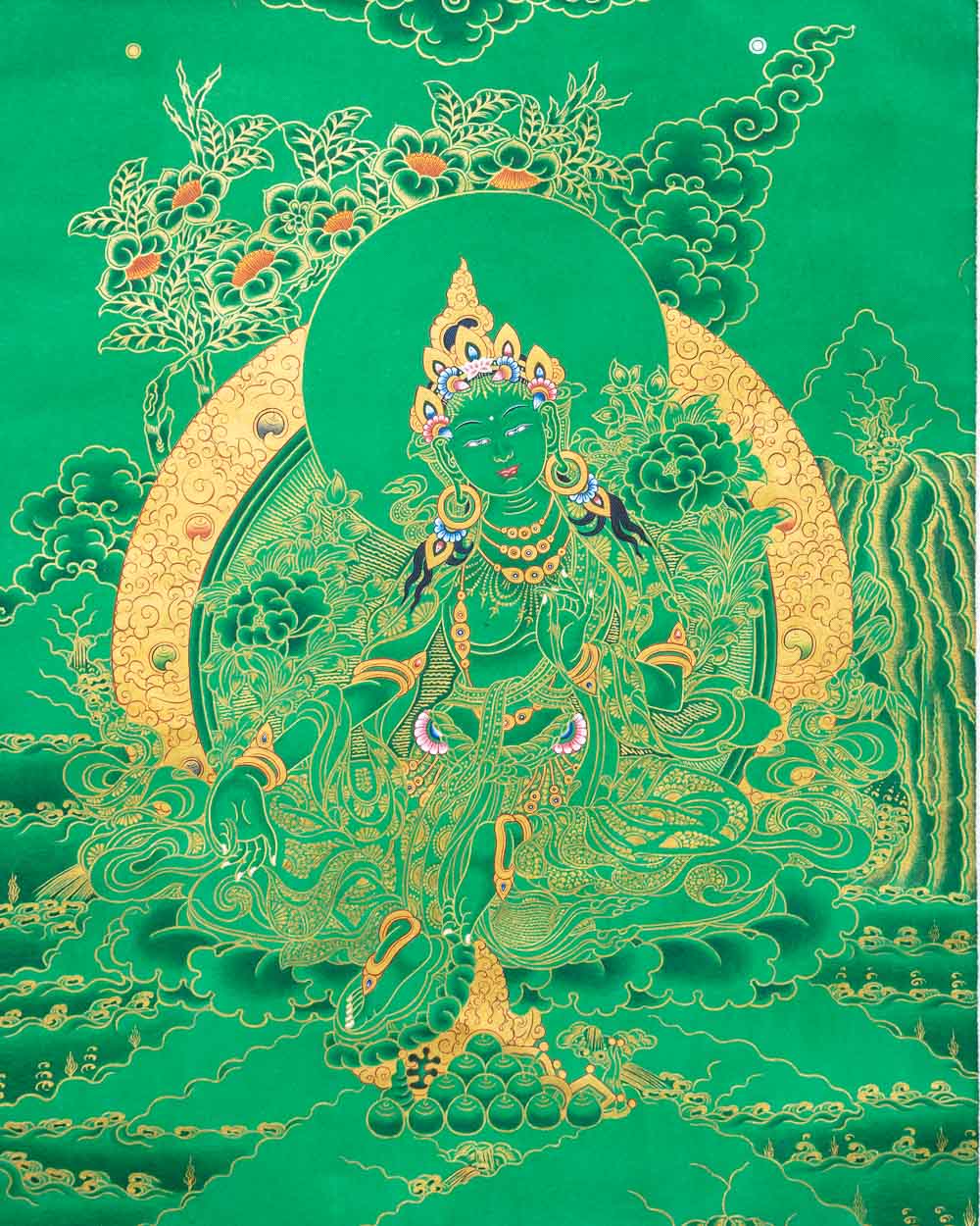 Green Tara (Green) Tibetan Thangka Painting, Buddhist Art ...