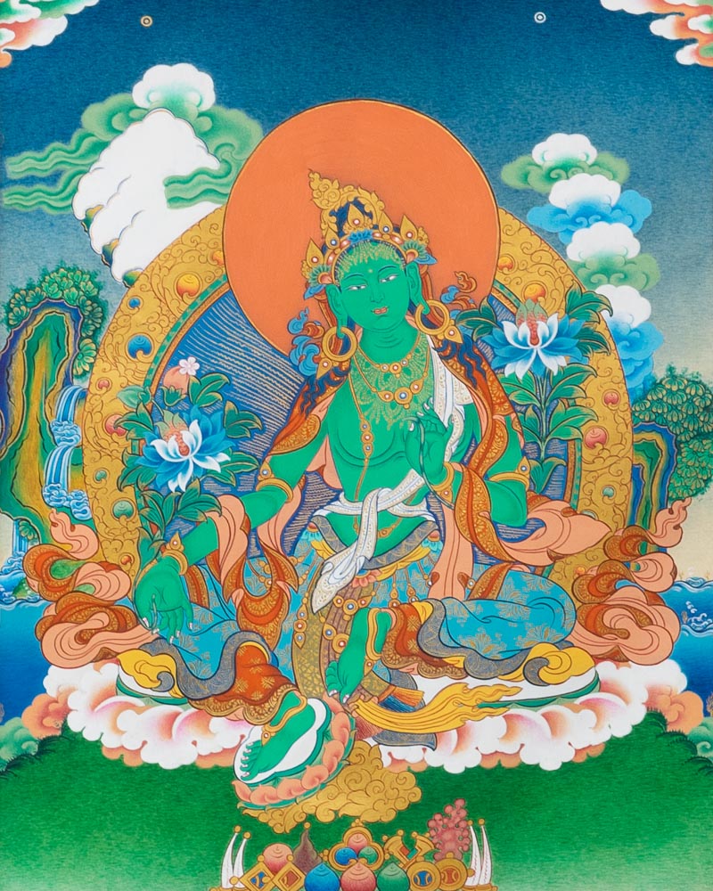 Green Tara Tibetan Thangka Painting, Buddhist & Traditional Art ...