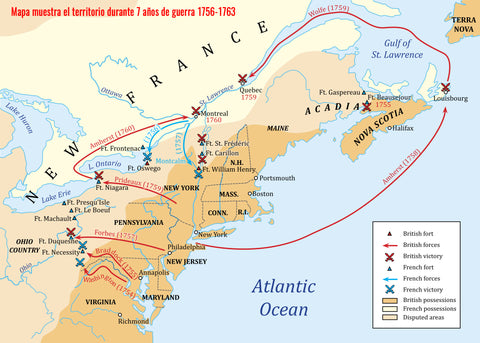 Mapa muestra el territorio durante 7 años de guerra 1756-1763