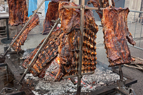 Argentinian asado on a bed of hot coals