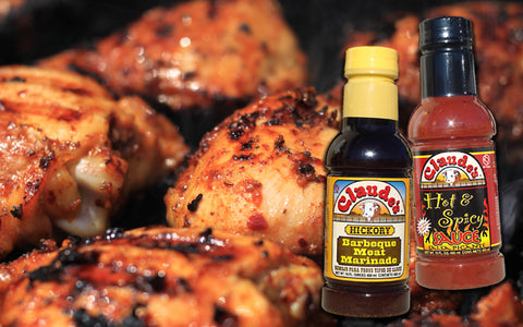 Claude's Hickory BBQ Meat Marinade and Hot & Spicy Sauce with grilled chicken