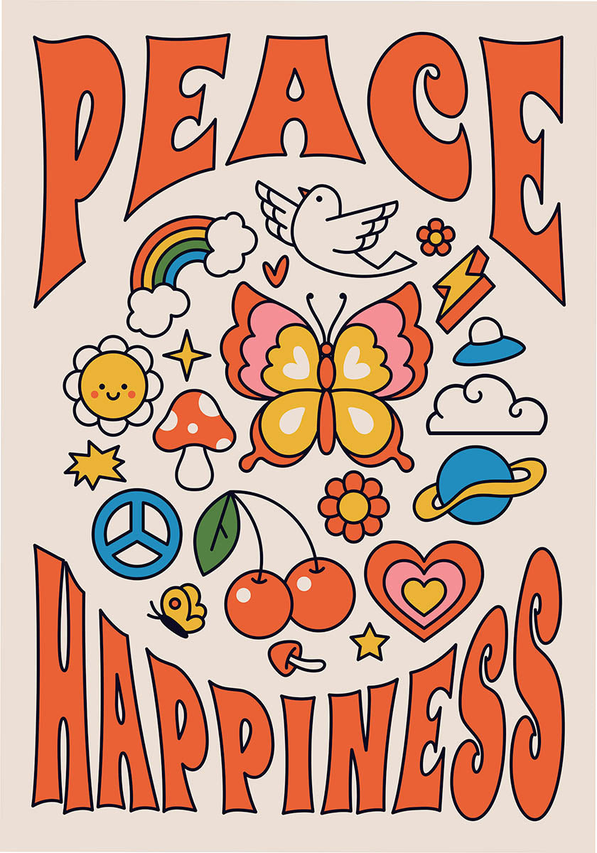 Politieagent Cadeau Staan voor Peace & Happiness retro illustration poster. Shop posters online. – Poster  Wall