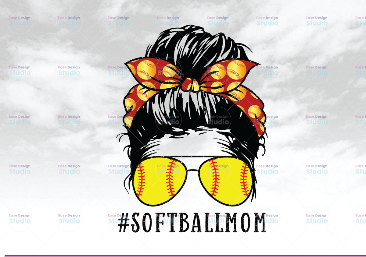Softball Mom, Messy Bun, Red Color, Sublimation Design Download, Trans