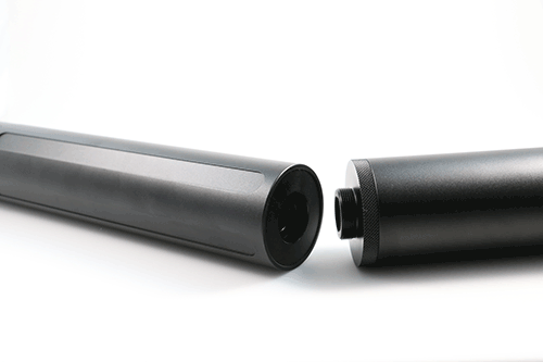DONNYFL RONIN OR EMPEROR 6.25 INCH EXTENDER SUPPRESSOR AIRGUN COMPATIBLE WITH ALL DONNY FL V3 AEA PRECISION TERMINATOR .357 CAL 9MM SEMI AUTO PCP AIR RIFLE MADE IN USA CALIFORNIA LEGAL 10.5 inch still too loud add this expansion chamber rear quieter increases air volume captured inside Works latest version Ronin grooves front cap model survival airguns suppression noise baffle stealth ninja hunting assassin