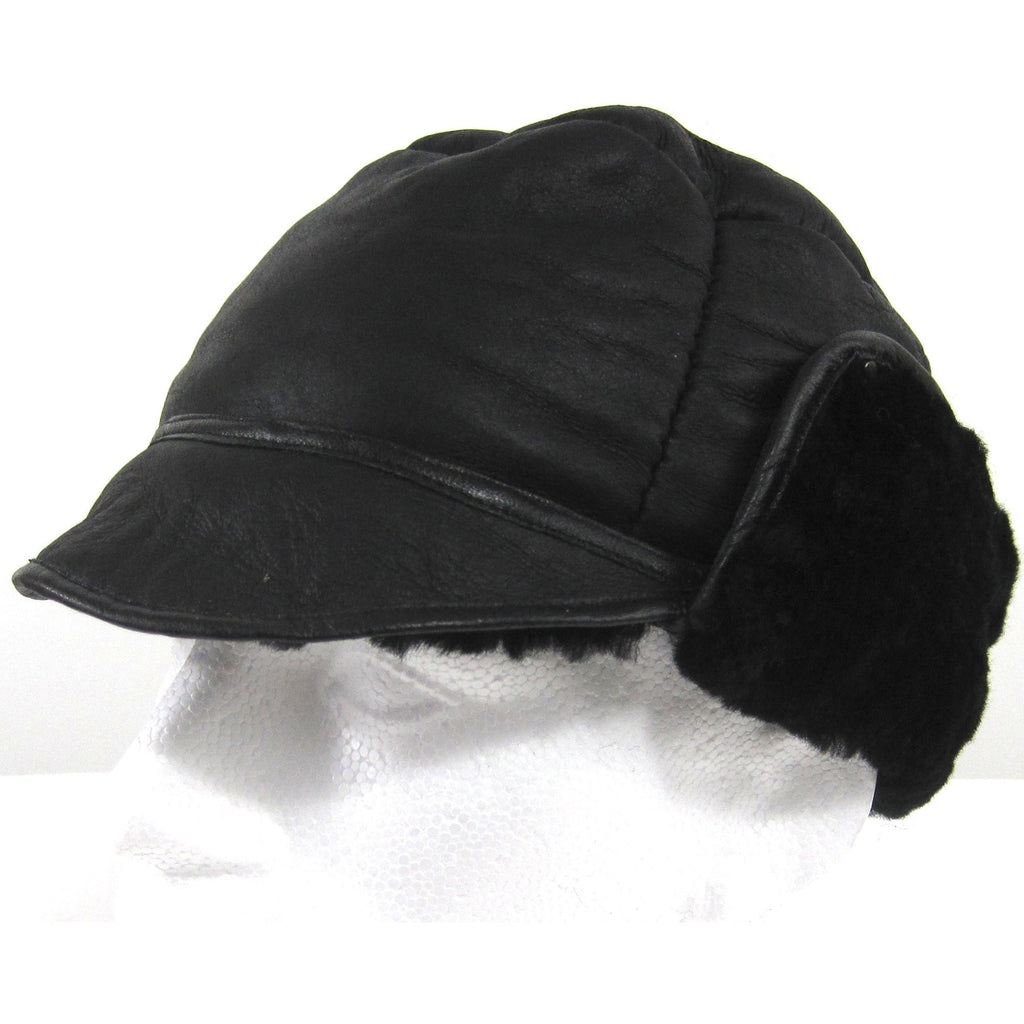 Fenton - Soft Leather Trapper Hat with Sheepskin Lining - Black – SNUGRUGS