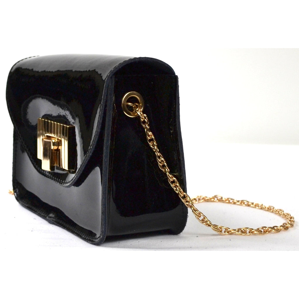 Patent Leather Shoulder Bag with Chain Strap - Black – SNUGRUGS