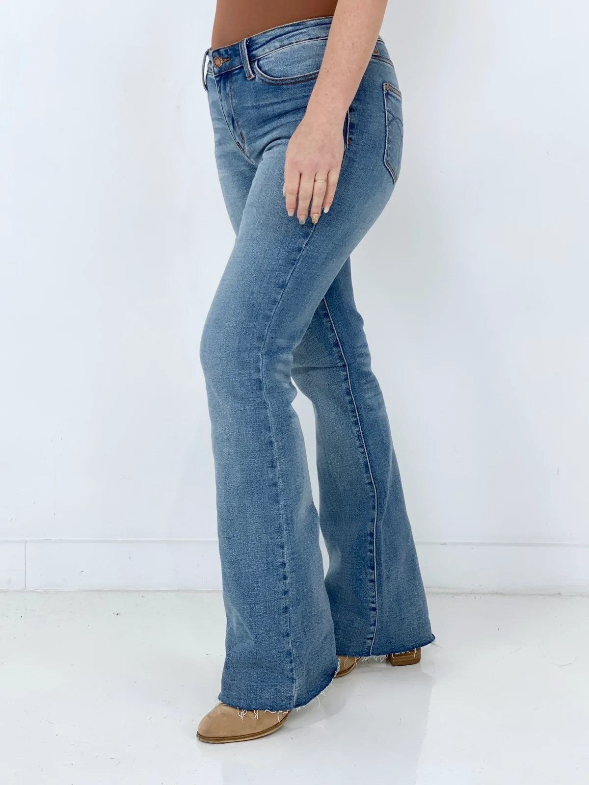 Judy Blue 88604 Mid-Rise w/ Raw Hem Bootcut Jeans - Reflection Boutique