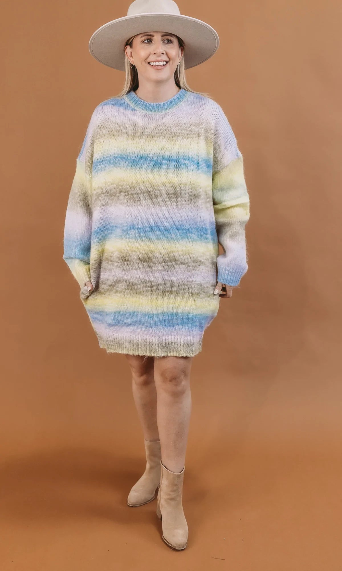 Color Block Stripe Oversized Sweater Tunic/Dress - Reflection Boutique