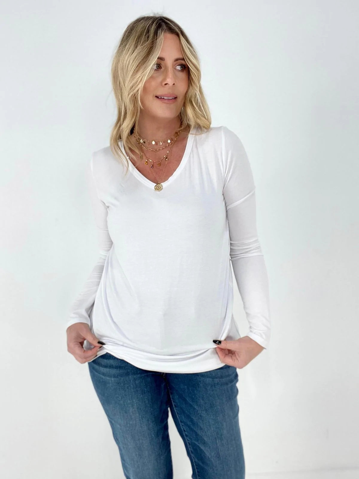 Basic V-Neck Long Sleeve Top (More Colors) - Reflection Boutique