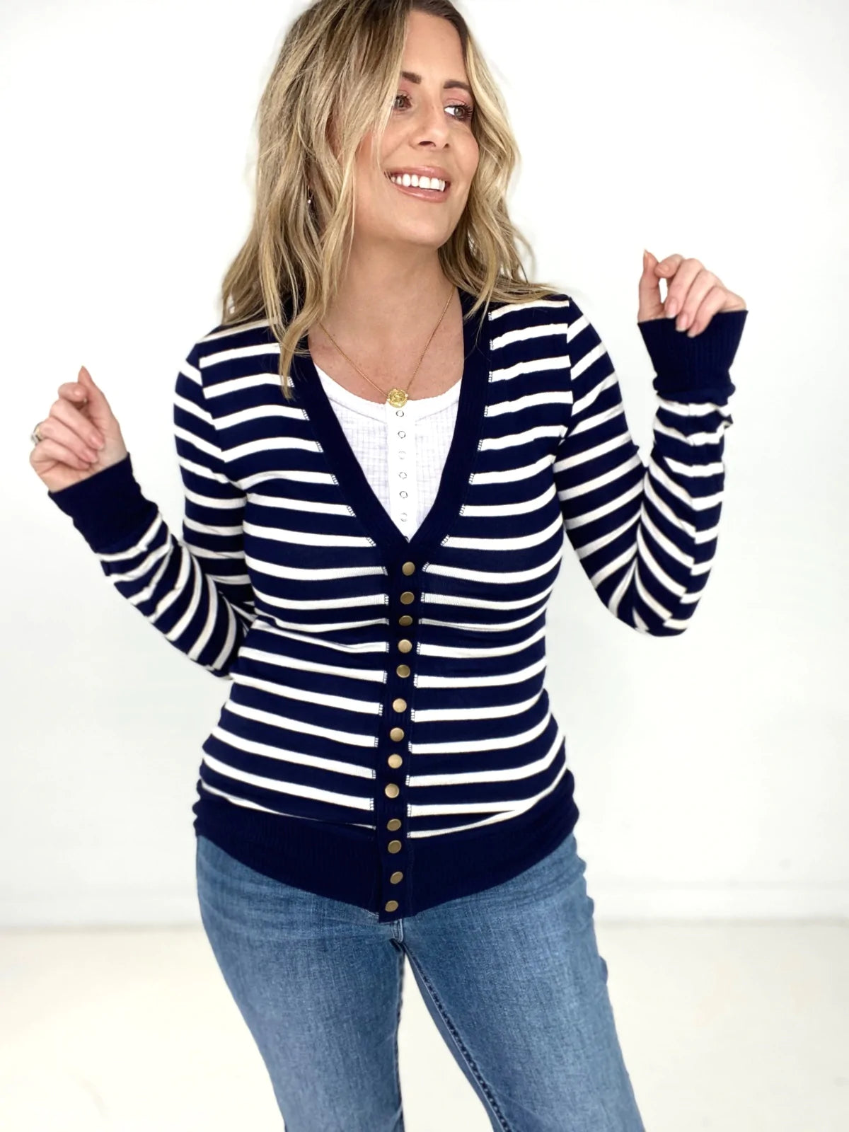 Striped Snap Button Cardigan (More Colors) - Reflection Boutique