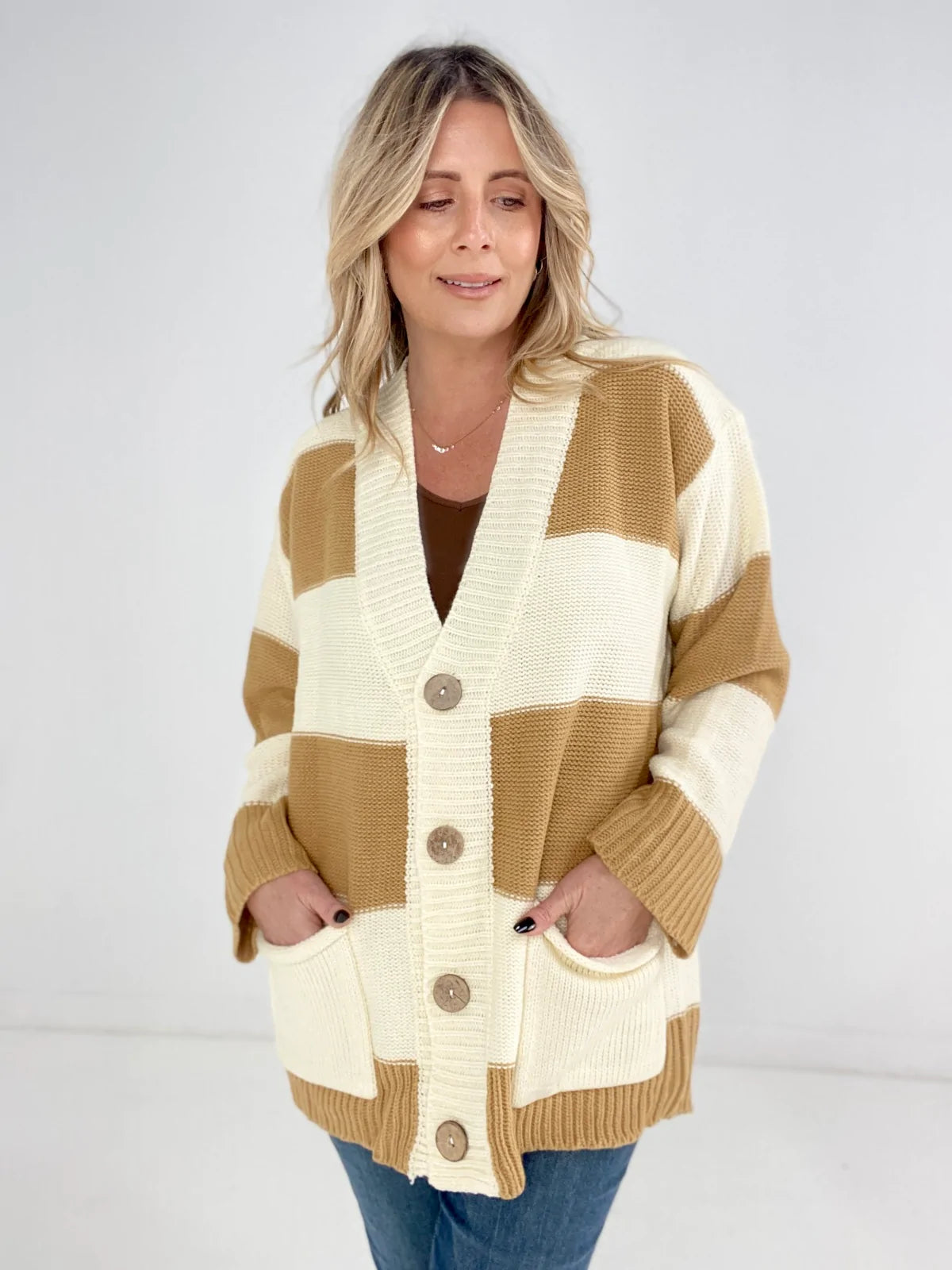 Mustard Striped Oversized Cardigan - Reflection Boutique