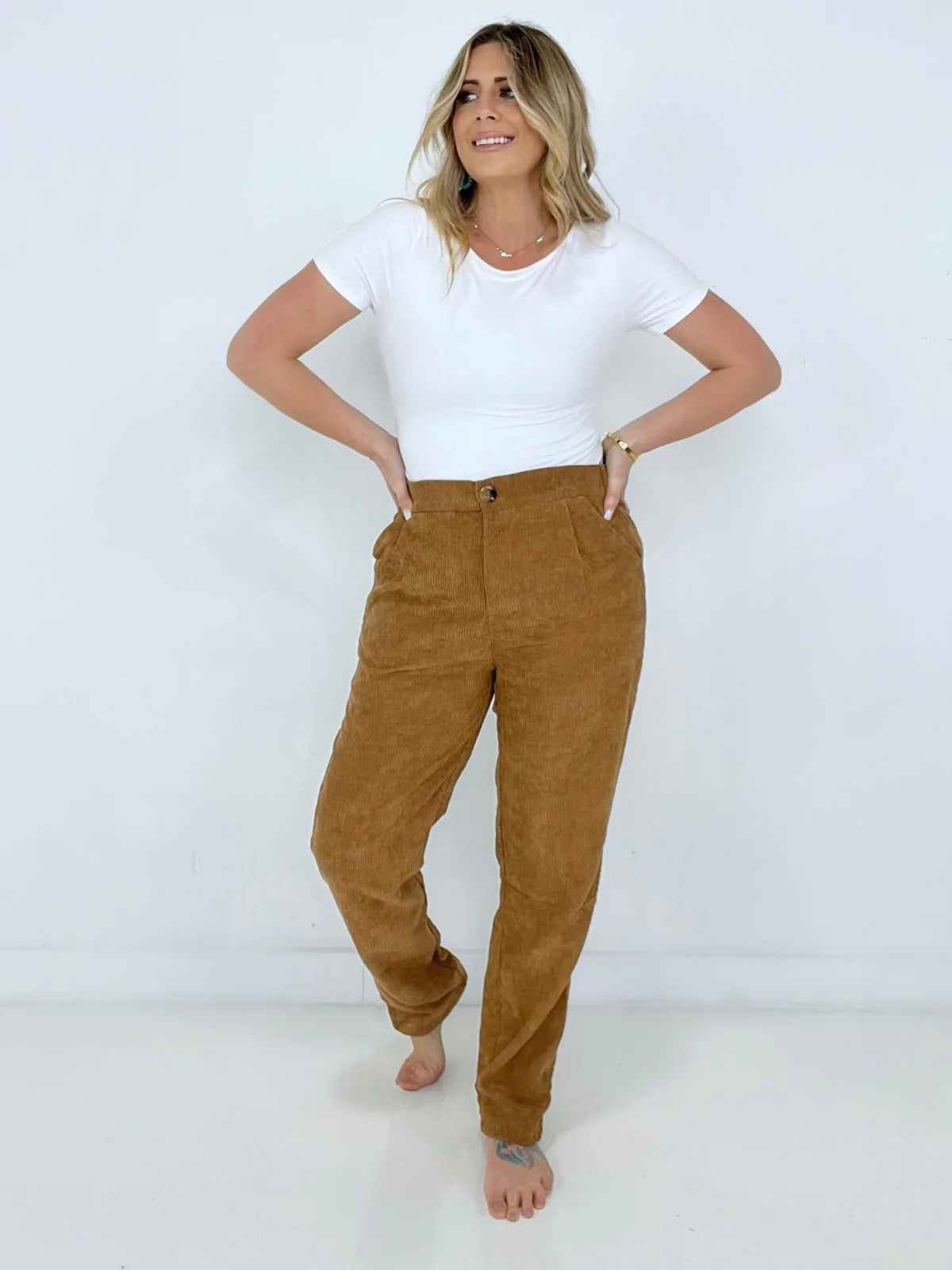High Rise Corduroy Pants with Pockets (More Colors) - Reflection Boutique