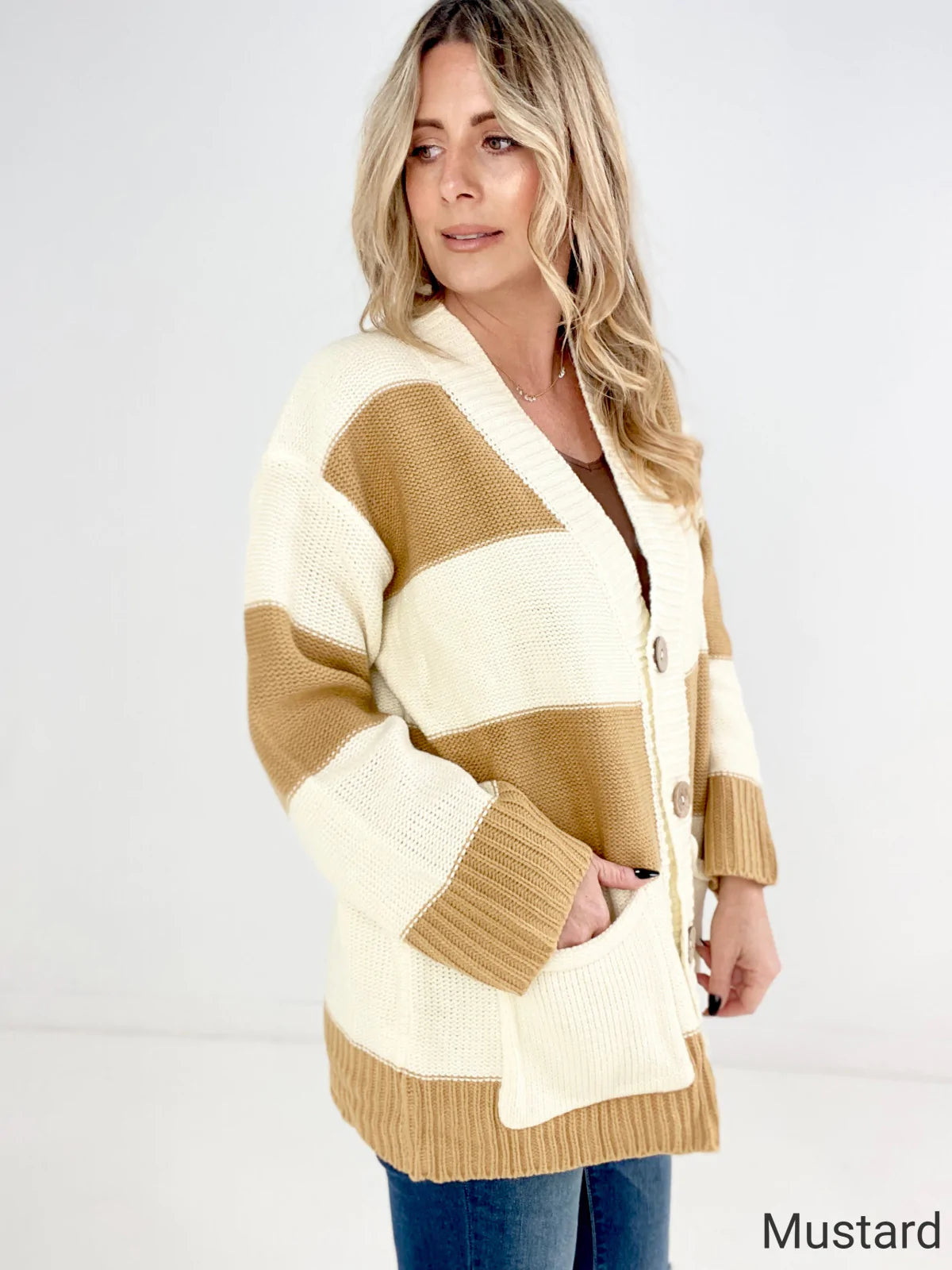 Mustard Striped Oversized Cardigan - Reflection Boutique