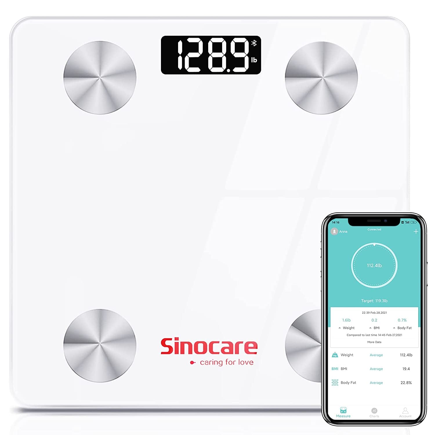 Futura Smart Bathroom Scales White Precision Bluetooth Weighing Scales iOS & Fat 