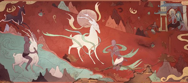 Illustration of "Nine-Coloured Deer Jātaka" (Dunhuang)