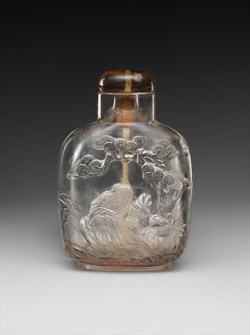 Rock crystal snuff bottle with tourmaline stopper, Qing Dynasty (1644-1911). (Metropolitan Museum of Art)