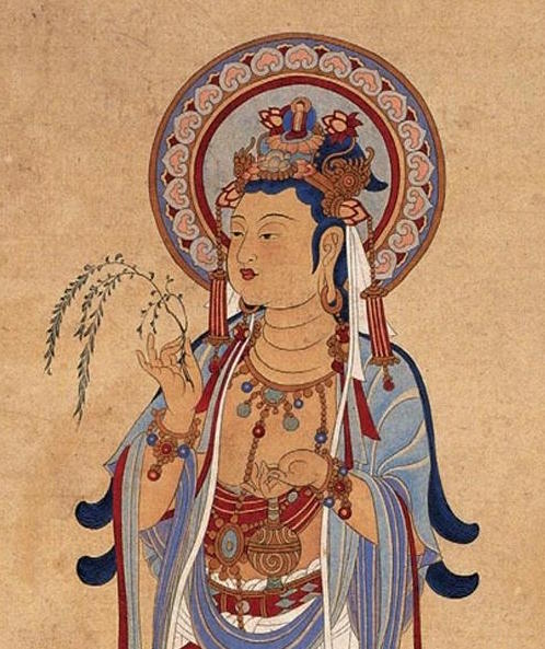 A detail of a boddisattva portrait by Zhang Daqian (1899–1983)