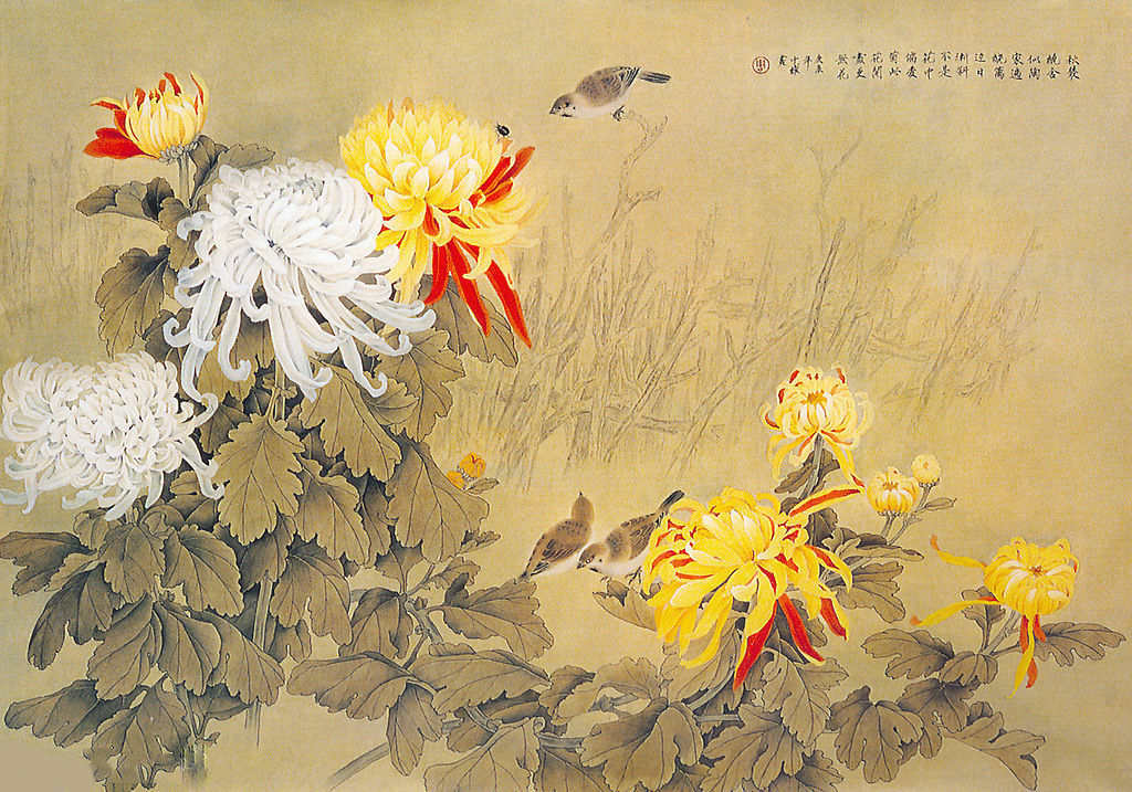 Meticulous painting of chrysanthemum. (nipic.com)