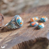 Bague "Swan" Turquoise mohave cuivré - ajustable, en Argent 925 - Illustrations & Bijoux fantaisie ClairObscur Art