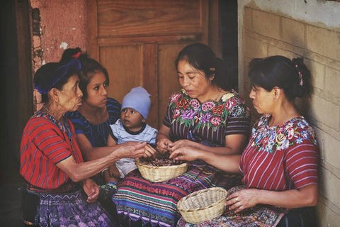 The Ruk'u'x Ulew (pronounced Roo-koosh Oo-lay-oo) women's cacao collective in San Marcos la Laguna at Lake Atitlán, Guatemala. Each time the collective sells cacao, 100% of the profits of that sale go back to the Mayan indigenous families who grow and prepare the cacao.