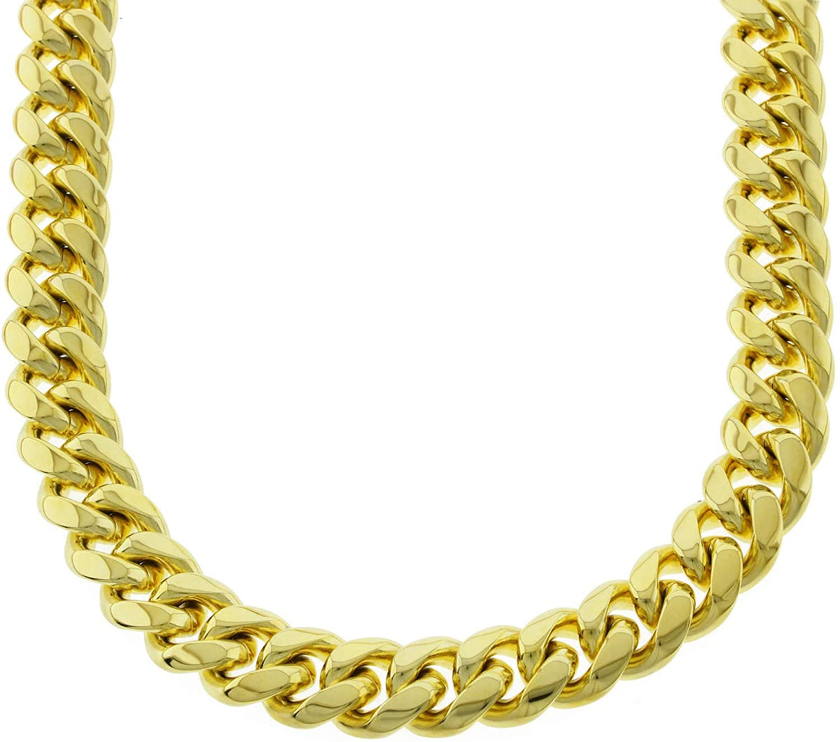 Men's Miami Cuban Link Chain HEAVY 12mm 24" L 18k Gold Filled Stainless Steel 