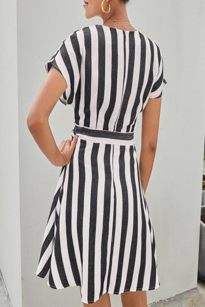 fashion stripe short sleeve casual dress